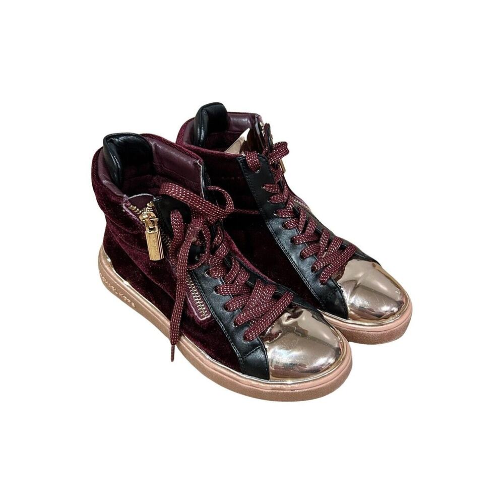 Michael Kors Ivy Bleu Black / Plum / Gold Metallic Side Zip Shoes‎ Girl's Size 2